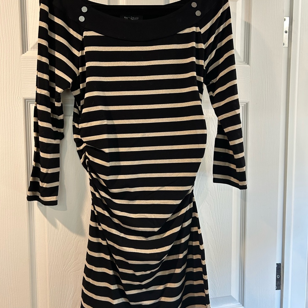 White House Black Market Black and Cream Striped Dress